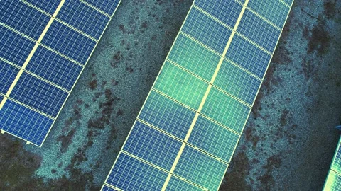 Drone video of rows of solar panels in an outdoor field Stock Footage 231045241