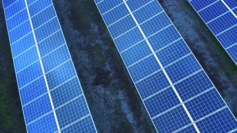 Drone video of rows of solar panels in an outdoor field Stock Footage 231045262
