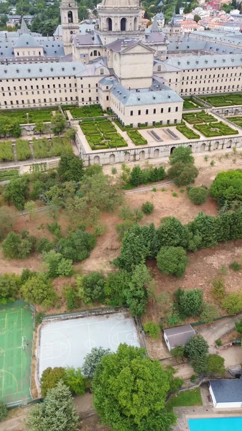 Drone video Royal Monastery of Saint Lawrence of El Escorial Spain europe Stock Footage 302585518