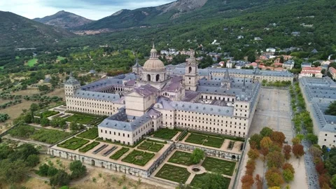 Drone video Royal Monastery of Saint Lawrence of El Escorial Spain europe Stock Footage 302585533
