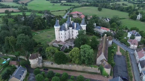 Drone video Saint-Chartier castle France europe Stock Footage 302668027