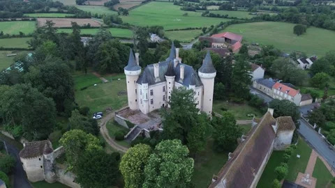 Drone video Saint-Chartier castle France europe Stock Footage 302668069