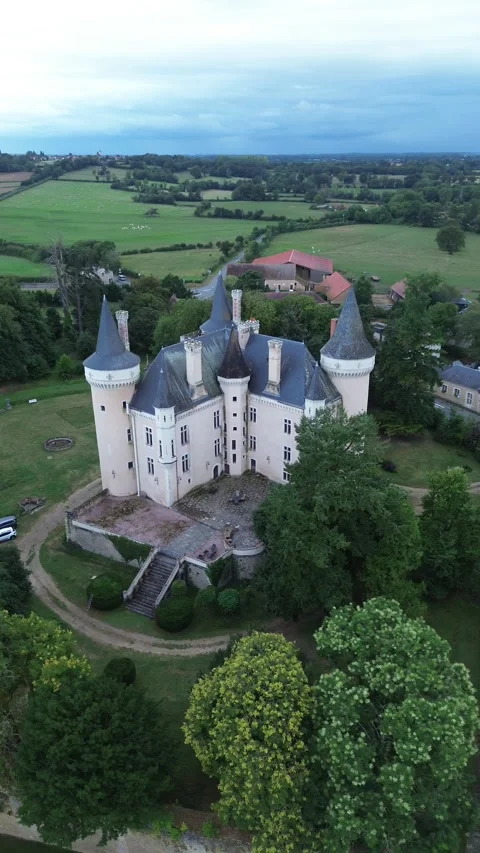 Drone video Saint-Chartier castle France europe Stock Footage 302668086