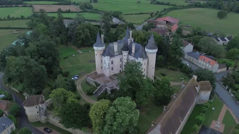 Drone video Saint-Chartier castle France europe Stock Footage 302668267