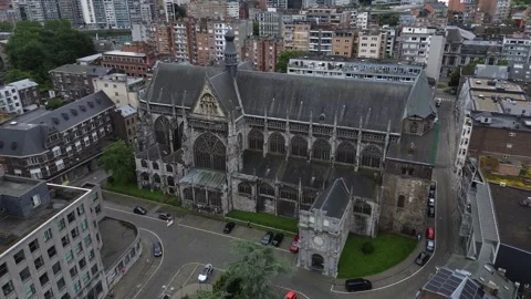 Drone video Saint-Jacques Church Liège Belgium europe Stock Footage 302597341
