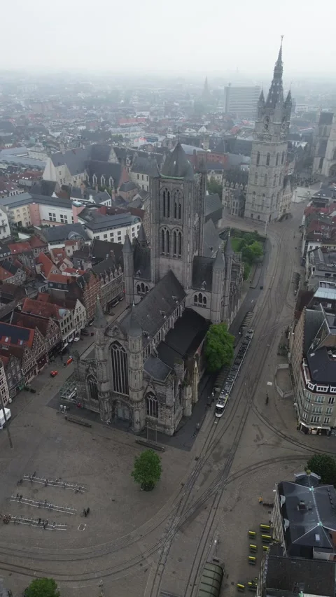 Drone video Saint-Nicolas Church Ghent Belgium europe Video stock 302629853