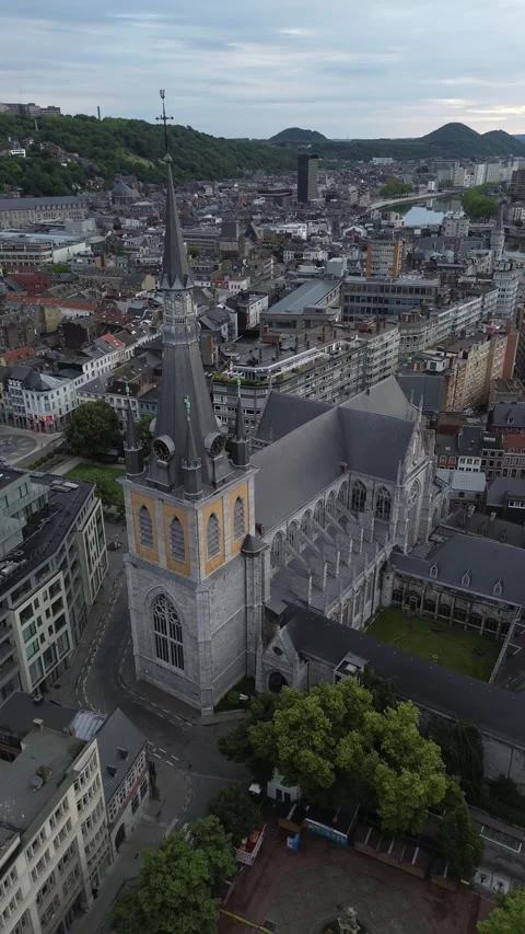 Drone video Saint Paul Cathedral Liège Belgium europe Stock Footage 302587677