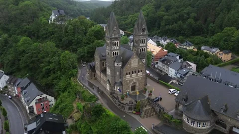 Drone video Saints Côme et Damien Church Clervaux Luxembourg europe Stock Footage 302556101