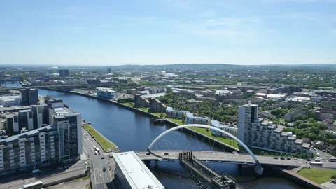 Drone Video, SEC Squinty Bridge Pan over SEC Glasgow Stock Footage 169252267