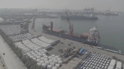 Drone video for shipping ship  with containers in Port Said - Egypt 1Ap. 25 no12 Stock Footage 304529621