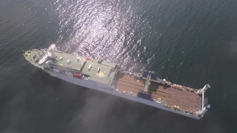 Drone video showcases an empty big ferryboat sailing through the tranquil sea. Stock Footage 237024976
