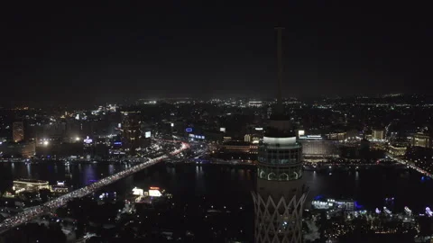 Drone video showing Cairo Tower and going around Stock Footage 252509825