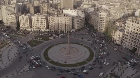 Drone video showing Tahrir Square and Cairo Museum Stock Footage 252457166
