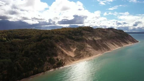 Drone video of Sleeping Bear Dunes National Lakeshore in Empire, Michigan. Stock Footage 163786172