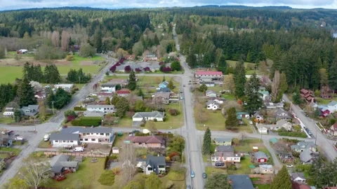 Drone Video Small Town Seaside Village Of Langley, Whidbey Island, Washington Stock Footage 140616888