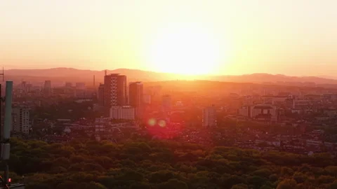 Drone Video of Sofia City at Sunset with TV Tower Stock-Footage 310363917