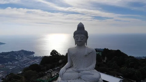 Drone video. The statue of the Great white big Buddha. Phuket, Thailand. Stock Footage 101074245