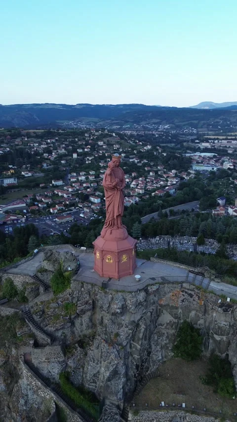 Drone video Statue of Notre-Dame of France Le Puy-en-Velay France europe Stock Footage 302722393