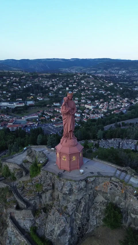 Drone video Statue of Notre-Dame of France Le Puy-en-Velay France europe Stock Footage 302722434