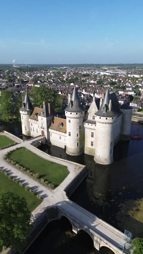 Drone video Sully-sur-Loire castle France europe Stock Footage 302554045