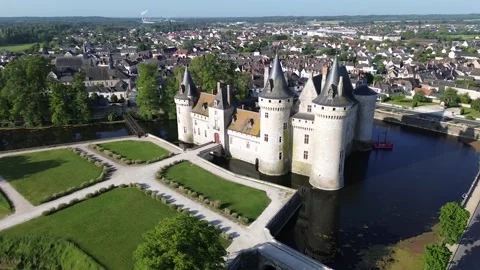 Drone video Sully-sur-Loire castle France europe Stock Footage 302554064