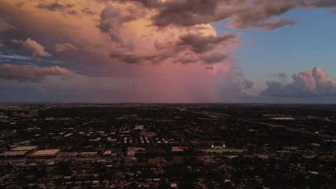 Drone Video of Sunset with Colorful Cloudy Sky in Miami, Florida, USA 4K Stock Footage 243998545