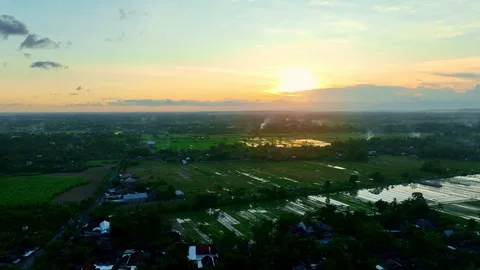 Drone video of sunset over fields and wetlands Stock Footage 336315184