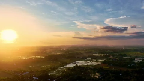 Drone video of sunset over rural wetlands Stock Footage 336315165