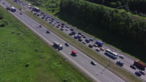 Drone Video - Tracking shot of traffic jam on the highway Stock Footage 173026764