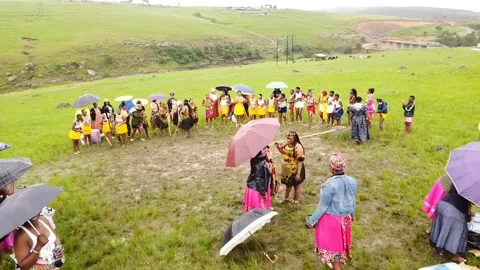 Drone video of uMemulo ceremony during rainy day, Nkandla, South Africa Stock Footage 282613204