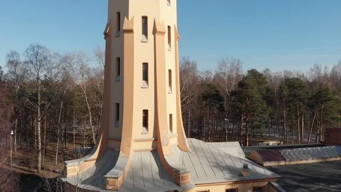 Drone video view of the tower in the Park of the Polytechnic University in St Stock Footage 107792512