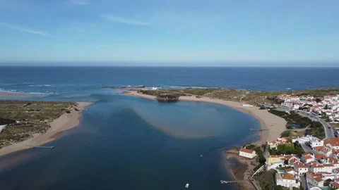 Drone Video Vila Nova de Mil Fontes - Mira River Estuary, Beja, Portugal Stock Footage 260092583
