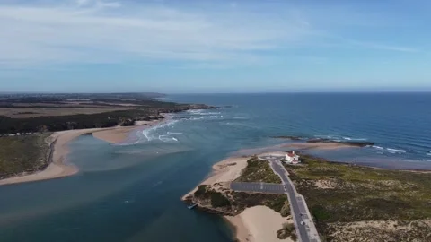 Drone Video of Vila Nova de Mil Fontes Lighthouse Stock Footage 260092879