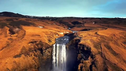 Drone video of the waterfall in the mountains Stock Footage 252436124
