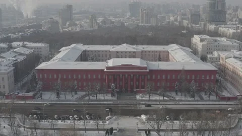 Drone video. Winter aerial view of the Taras Shevchenko National University Video stock 150981258