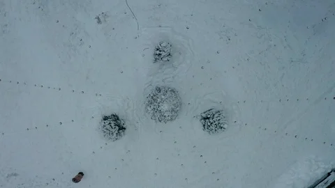 Drone view of 3 Christmas trees set up in the yard to celebrate new year and 스톡 동영상 126352698