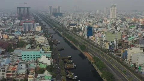 Drone view 4K footage of Ho Chi Minh city - Saigon, Vietnam Stock Footage 150476820