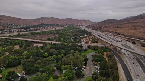 Drone view of 91 Freeway in southern California Stock-Footage 165465809