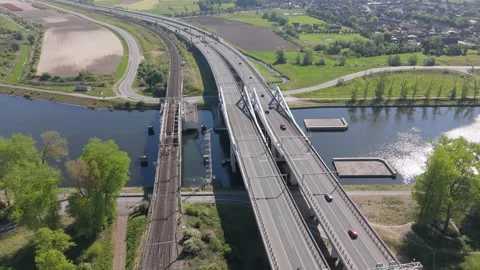 Drone View of A11 Bridge Over Water at | FlyLens Aerials Stockbeeldmateriaal 308875655