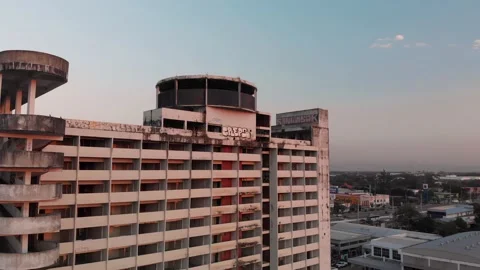 Drone view of an abandoned hotel close to highway in Chiang Mai, Lampang Road 動画素材 237819366