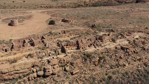 Drone View of Abandoned Stone Ruins from the Cowboy Era in a Rugged Southwest Video stock 333865165