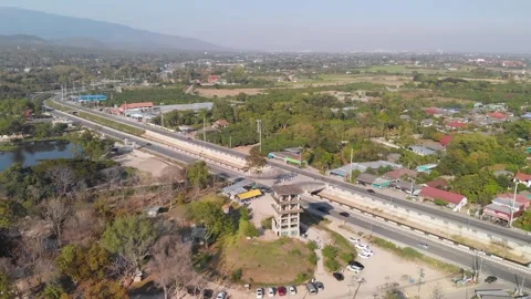 Drone view of an abandoned tower coffee shop close to highway in Chiang Mai 動画素材 238628509