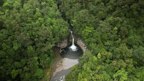 Drone view above beautiful waterfall and pool on river Rio Toro in Costa Rica Video stock 330214286