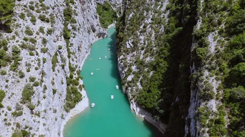 Drone view above the lake of Sainte Croix in the Verdon in France Stock Footage 256985134