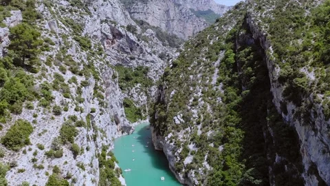 Drone view above the lake of Sainte Croix in the Verdon in France Stock Footage 256985162