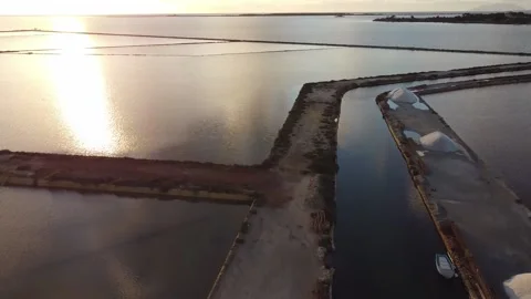 Drone view from above of Marsala salt pans at sunset in Sicily Italy Stock-Footage 146800271
