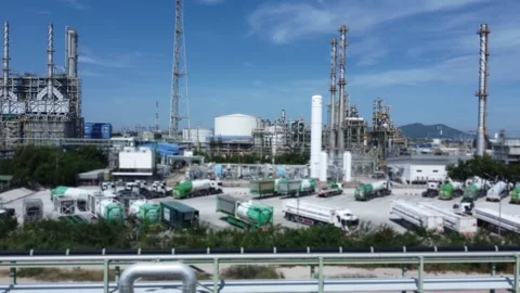 Drone view of an advanced oil and chemical refinery,  Stock Footage 299833197