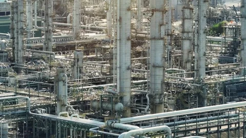 Drone view of advanced petrochemical engineering facilities. Stock Footage 341662080