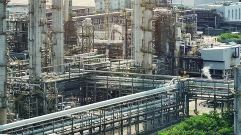 Drone view of advanced petrochemical engineering facilities. Stock Footage 341662100