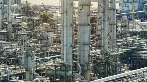 Drone view of advanced petrochemical engineering facilities. Stock Footage 341662132